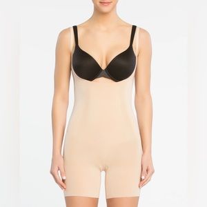 NWT Spanx Open-Bust Mid-Thigh Bodysuit Women’s XS Soft Nude